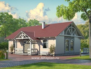 Превью проекта «Проект одноэтажного каркасного дома, 2 спальни, с террасой, дача, коттедж для семейного отдыха»