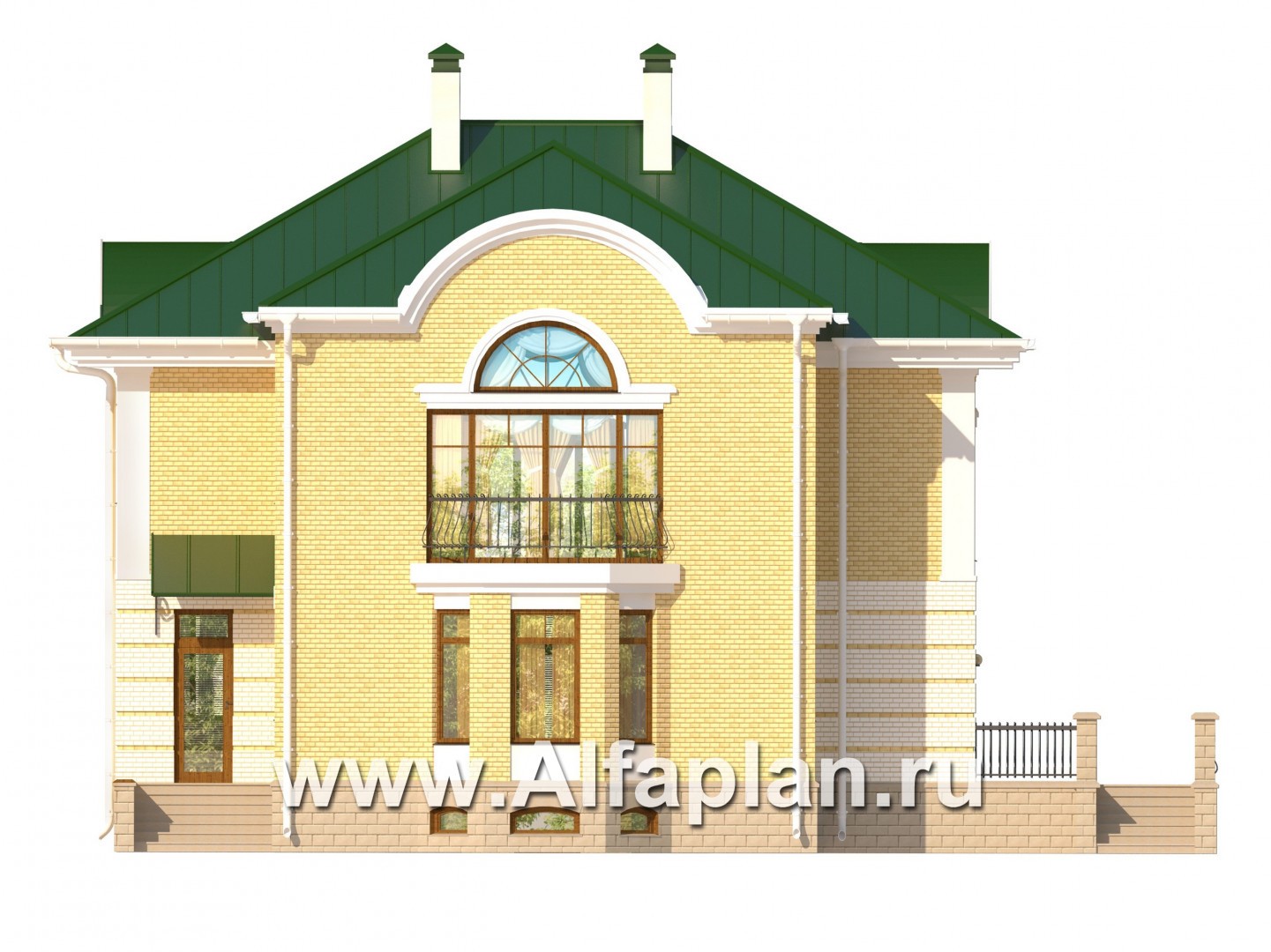 Проекты домов Альфаплан - Респектабельный коттедж с бассейном и террасой - изображение фасада №4
