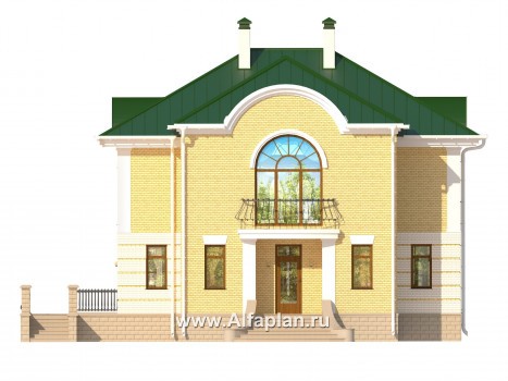 Проекты домов Альфаплан - Респектабельный коттедж с бассейном и террасой - превью фасада №1