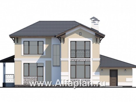 Проекты домов Альфаплан - «Невский стиль» - удобный и красивый двухэтажный дом с гаражом - превью фасада №4