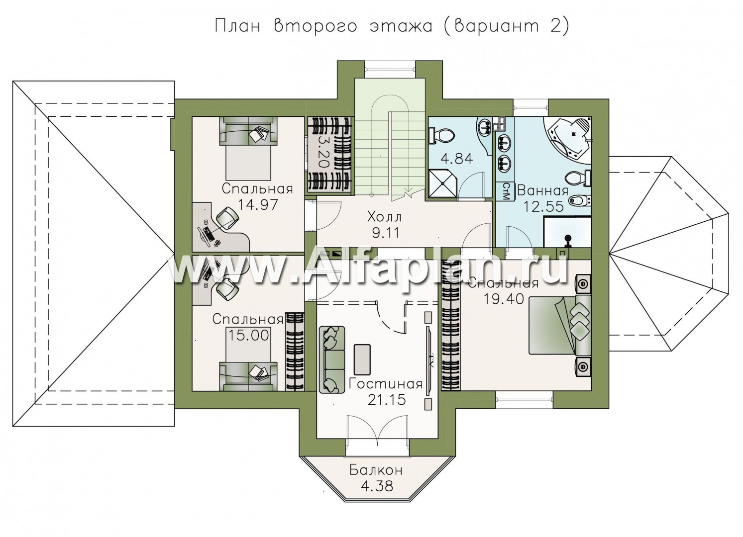 Проекты домов Альфаплан - «Ясная поляна» - удобный коттедж для большой семьи - план проекта №3
