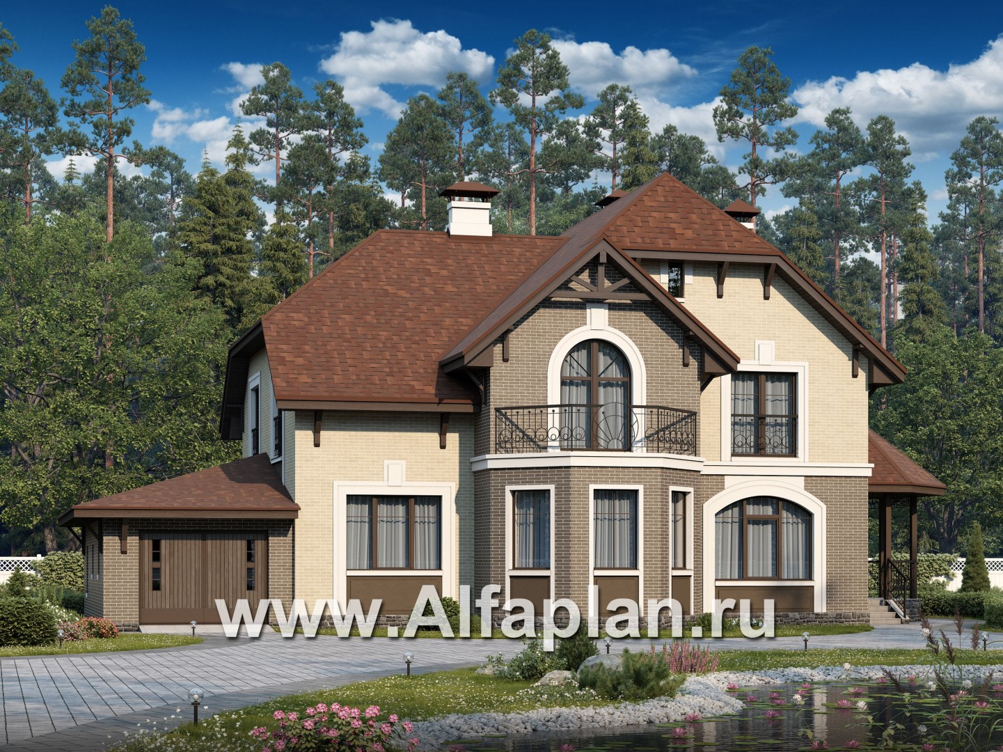 Проекты домов Альфаплан - «Ясная поляна» - удобный коттедж для большой семьи - основное изображение