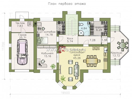 Проекты домов Альфаплан - «Ясная поляна» - удобный коттедж для большой семьи - превью плана проекта №1
