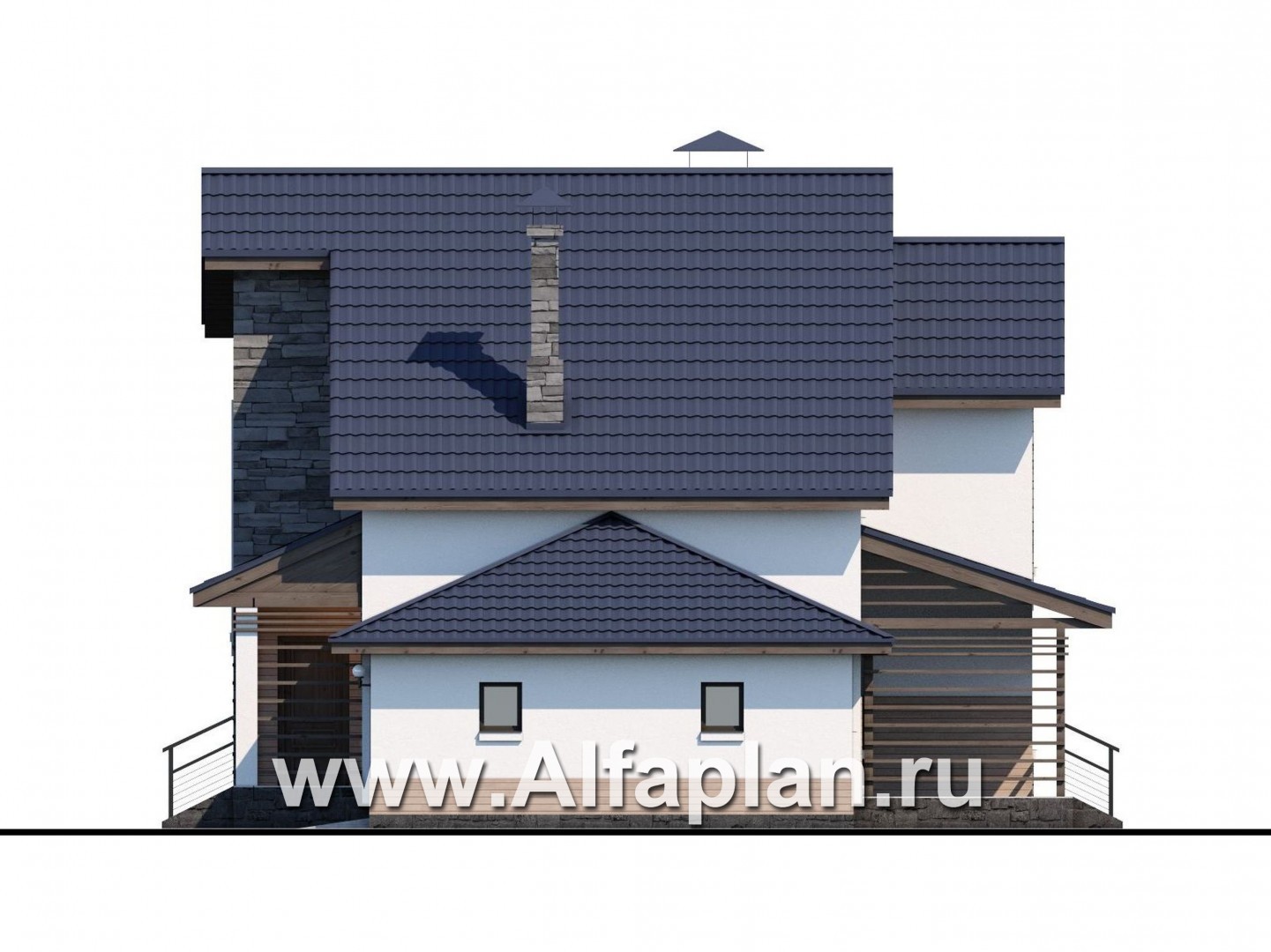Проекты домов Альфаплан - «Территория комфорта» - современный дом - шале с гаражом - изображение фасада №2