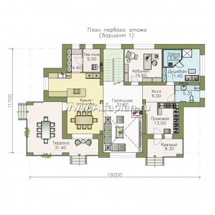 Проекты домов Альфаплан - «Арно» - классический особняк с двусветной столовой - превью плана проекта №2