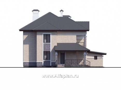 Проекты домов Альфаплан - «Арно» - проект двухэтажного дома,  с двусветной гостиной, с террасой, с гаражом на 2 авто - превью фасада №3