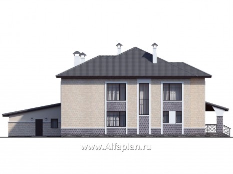 Проекты домов Альфаплан - «Арно» - проект двухэтажного дома,  с двусветной гостиной, с террасой, с гаражом на 2 авто - превью фасада №4