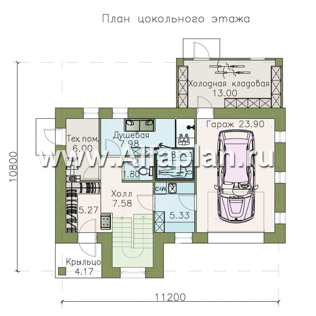 Проекты домов Альфаплан - «Альпина» - трехэтажный коттедж с гаражом для маленького участка - изображение плана проекта №1