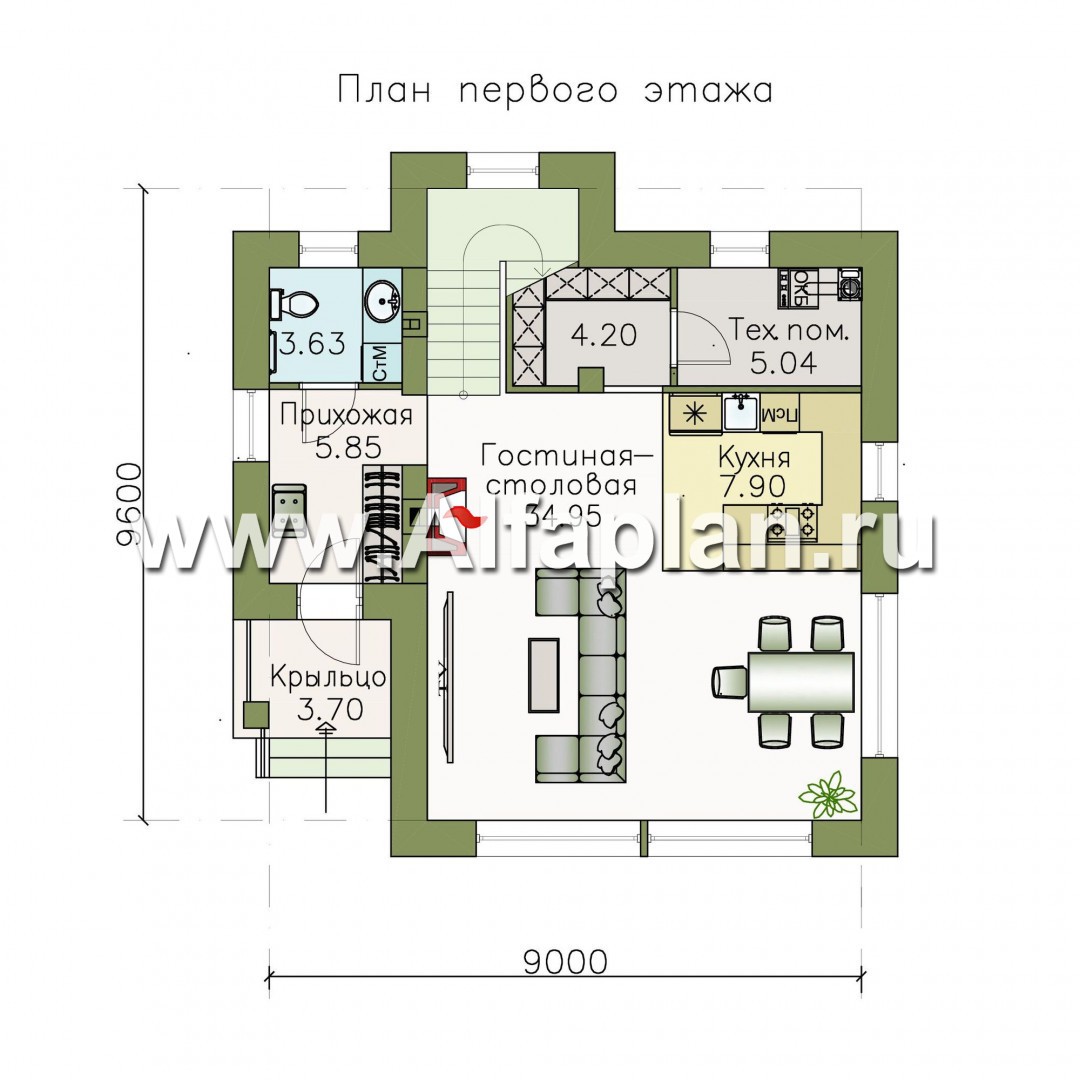 Проекты домов Альфаплан - «Сапфир» - недорогой компактный дом для маленького участка - план проекта №1