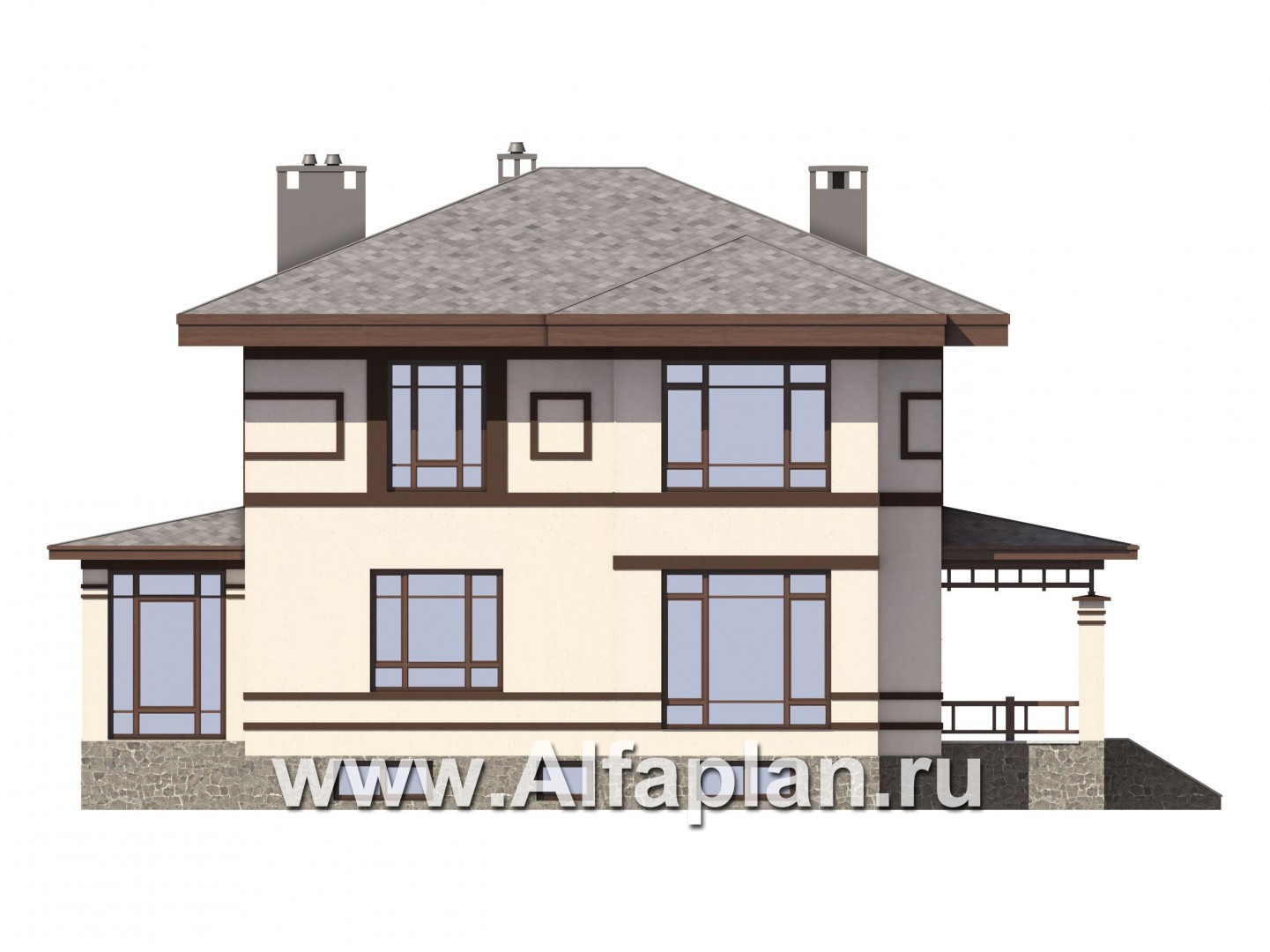 Проекты домов Альфаплан - Двухэтажный особняк с цокольным этажом - изображение фасада №2