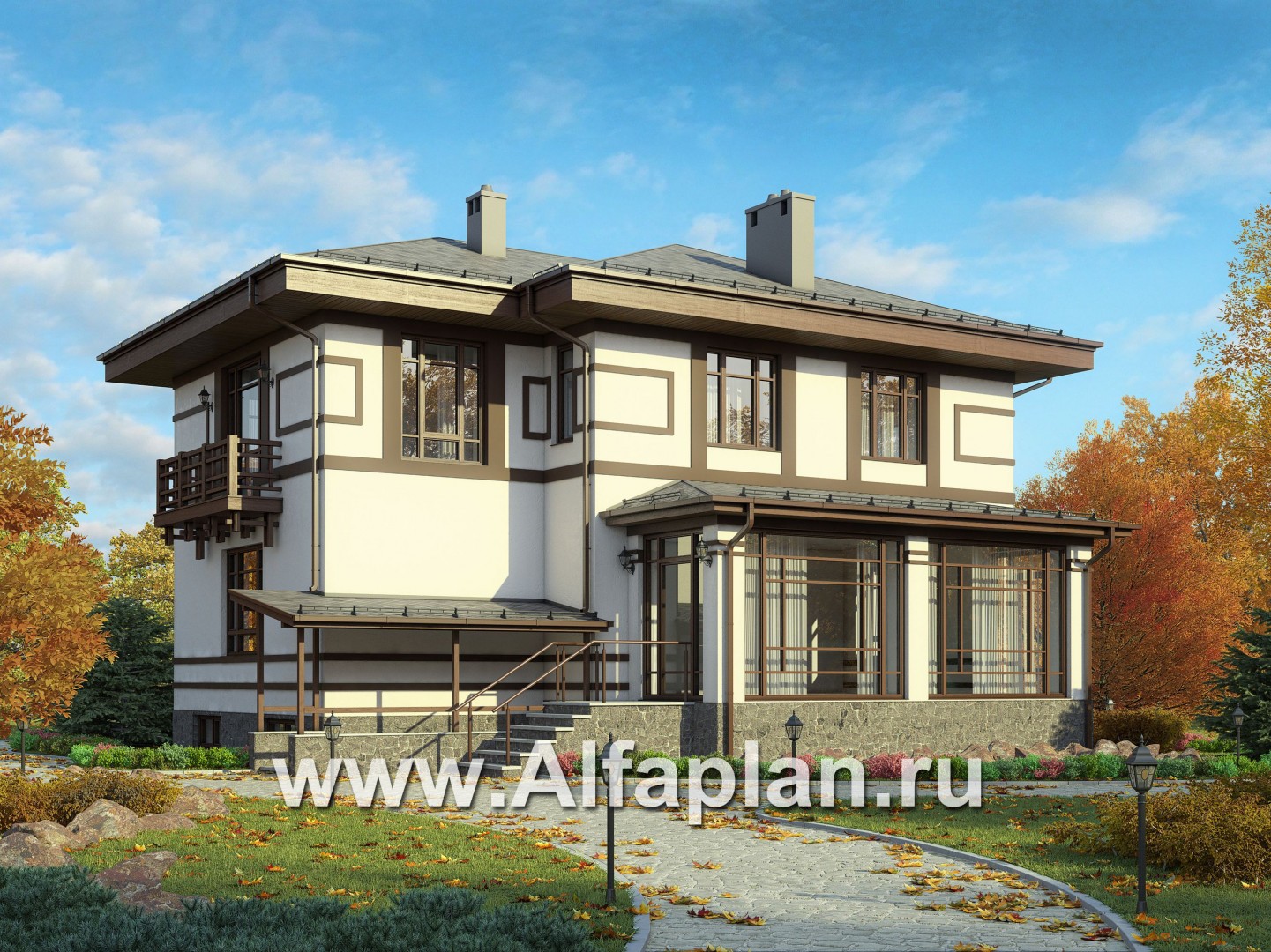 Проекты домов Альфаплан - Двухэтажный особняк с цокольным этажом - дополнительное изображение №1