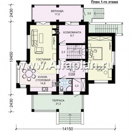 Проекты домов Альфаплан - Двухэтажный особняк с цокольным этажом - превью плана проекта №2