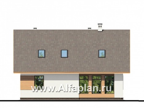 Проект дома с мансардой, план с кабинетом на 1 эт, в современном стиле - превью фасада дома