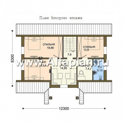 Проект дома с мансардой, план с кабинетом на 1 эт, в современном стиле - превью план дома