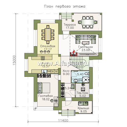 Проекты домов Альфаплан - «Эридан» - современный стильный дом с двусветной гостиной - превью плана проекта №1