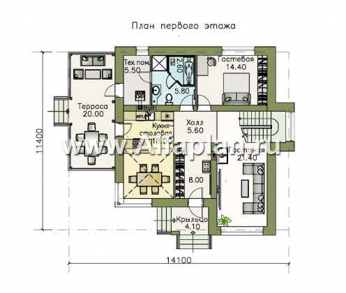 Проекты домов Альфаплан - «Роман с камнем» — двухэтажный коттедж со вторым светом - превью плана проекта №1