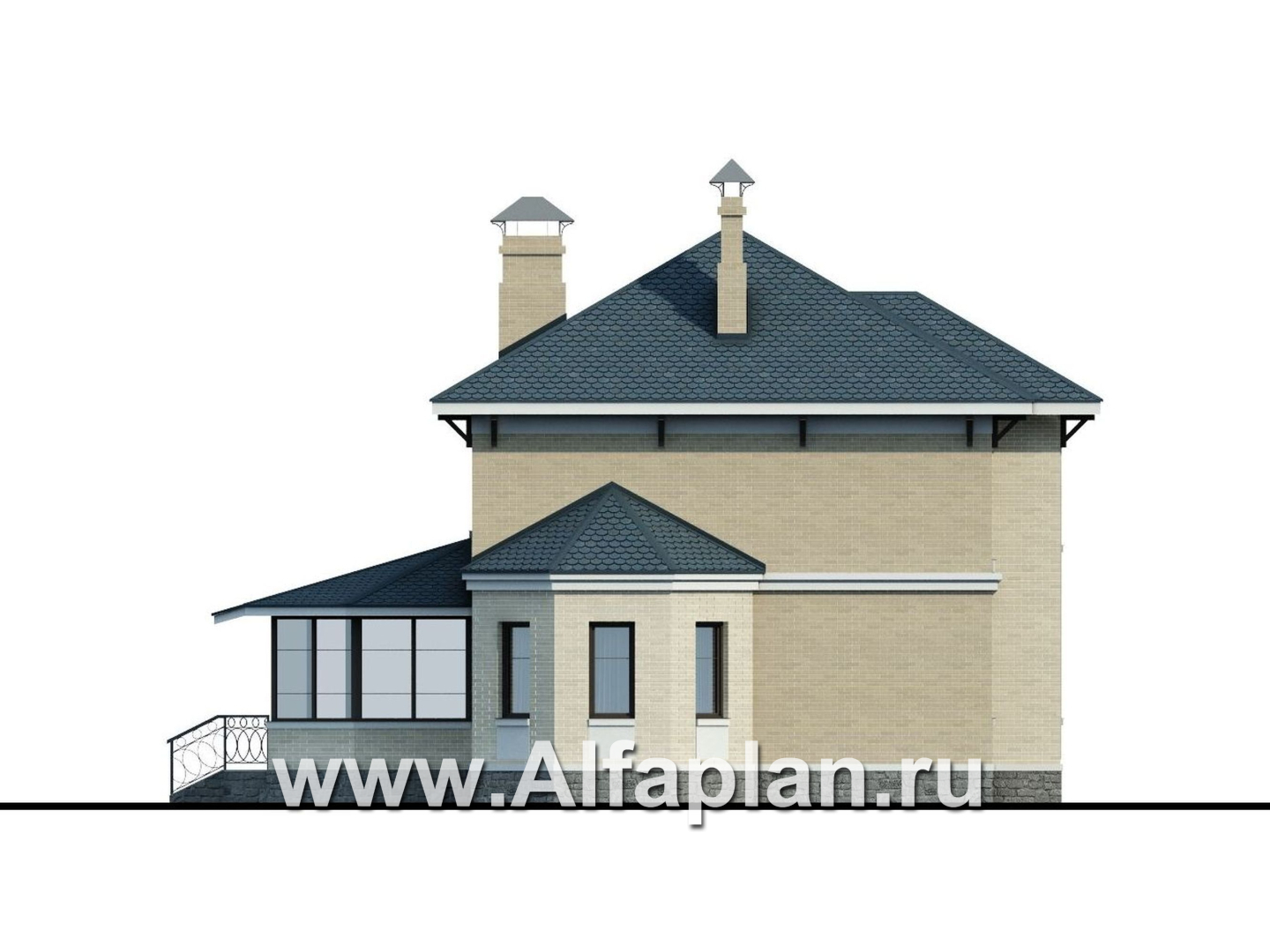 Проекты домов Альфаплан - «Эйваро плюс»- двухквартирный коттедж для близких родственников - изображение фасада №3