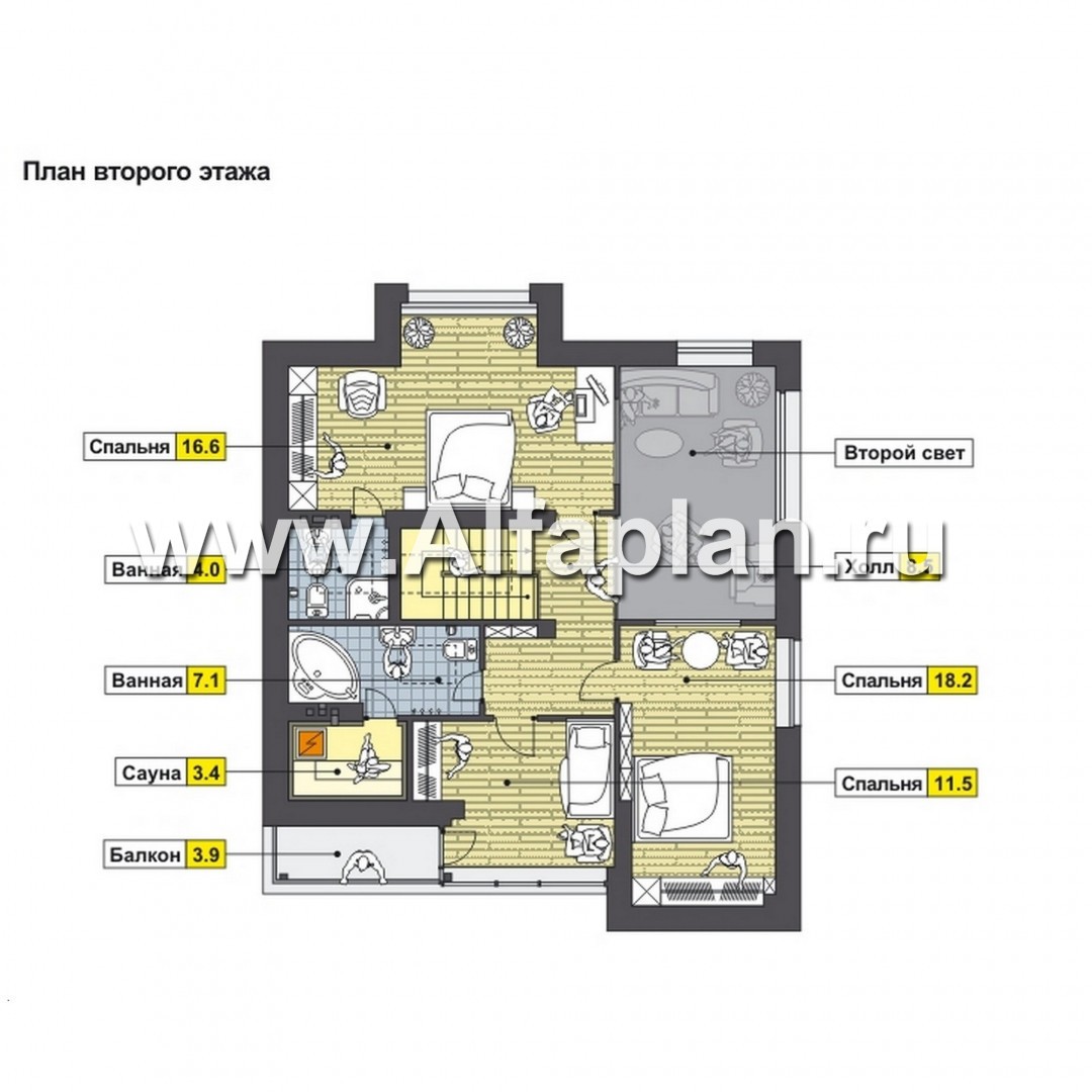 Проекты домов Альфаплан - Современный коттедж с односкатной кровлей - изображение плана проекта №2