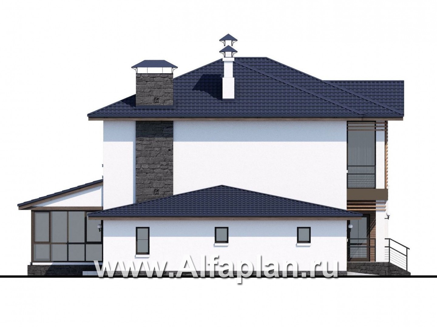 Проекты домов Альфаплан - «Седьмая высота» - современный коттедж с гаражом и просторной верандой - изображение фасада №3