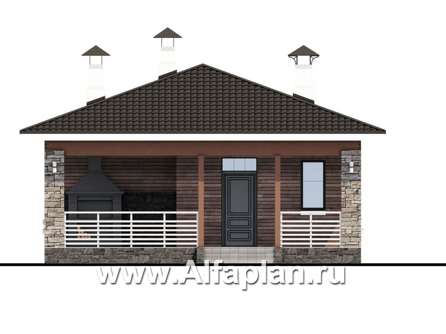«Мелета» - проект одноэтажного дома из газобетона, 3 спальни, с террасой на входе, в современном стиле - фасад дома