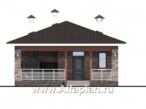 «Мелета» - проект одноэтажного дома из газобетона, 3 спальни, с террасой на входе, в современном стиле - превью фасада дома