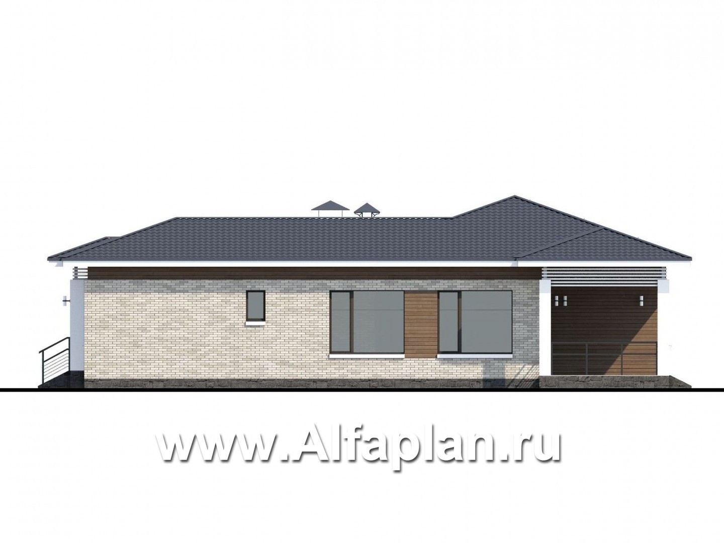 «Днестр» - проект одноэтажного дома, планировка 3  спальни, c террасой, с гаражом на 2 авто - фасад дома