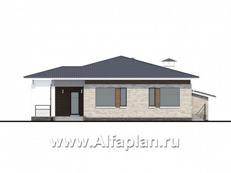 «Днестр» - проект одноэтажного дома, планировка 3  спальни, c террасой, с гаражом на 2 авто - превью фасада дома