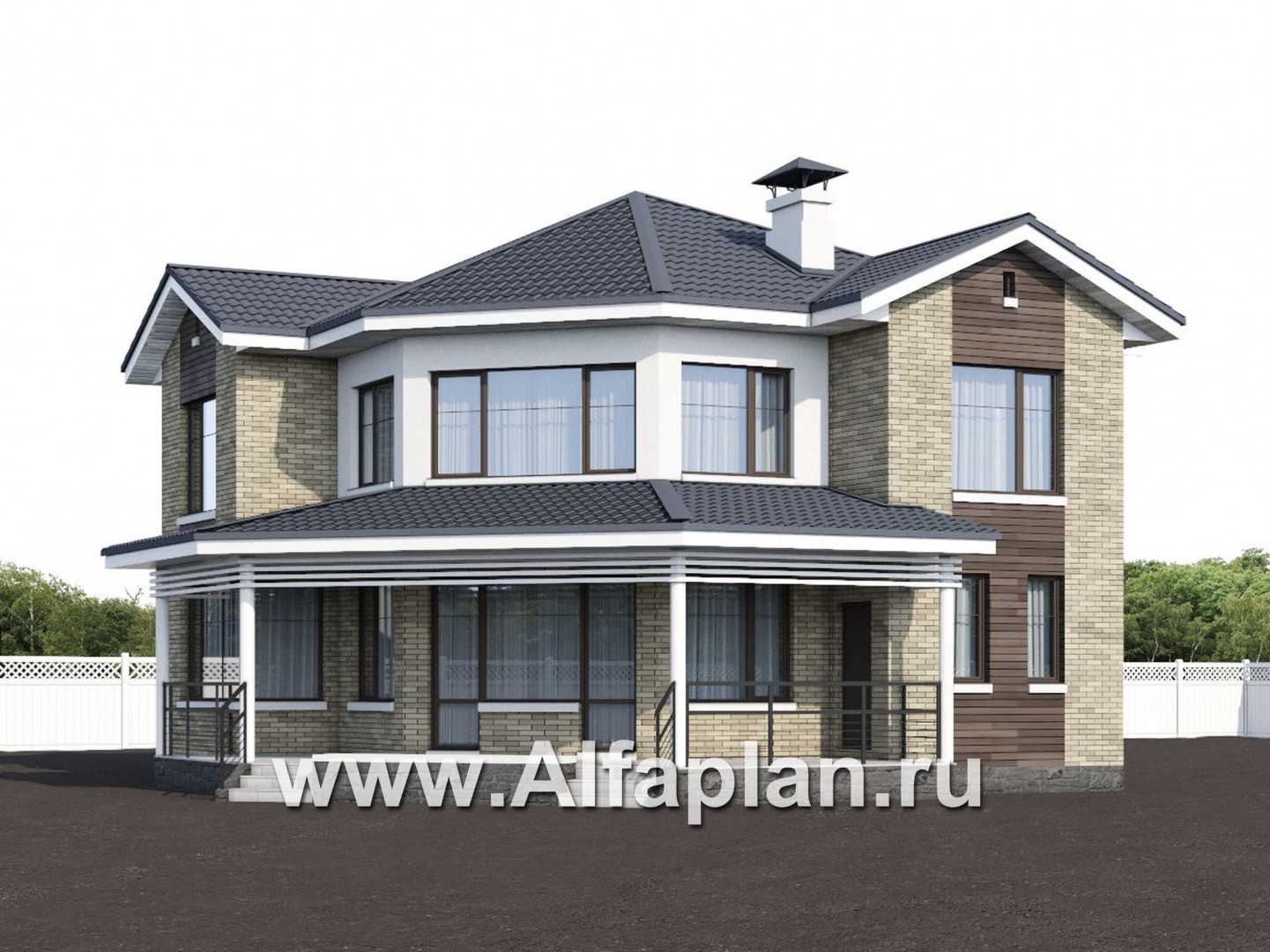 Проекты домов Альфаплан - NotaBene - проект двухэтажного дома, с террасой и кабинетом, с оригинальным планом по диагонали - дополнительное изображение №1