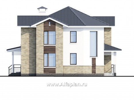 Проекты домов Альфаплан - NotaBene - проект двухэтажного дома, с террасой и кабинетом, с оригинальным планом по диагонали - превью фасада №3