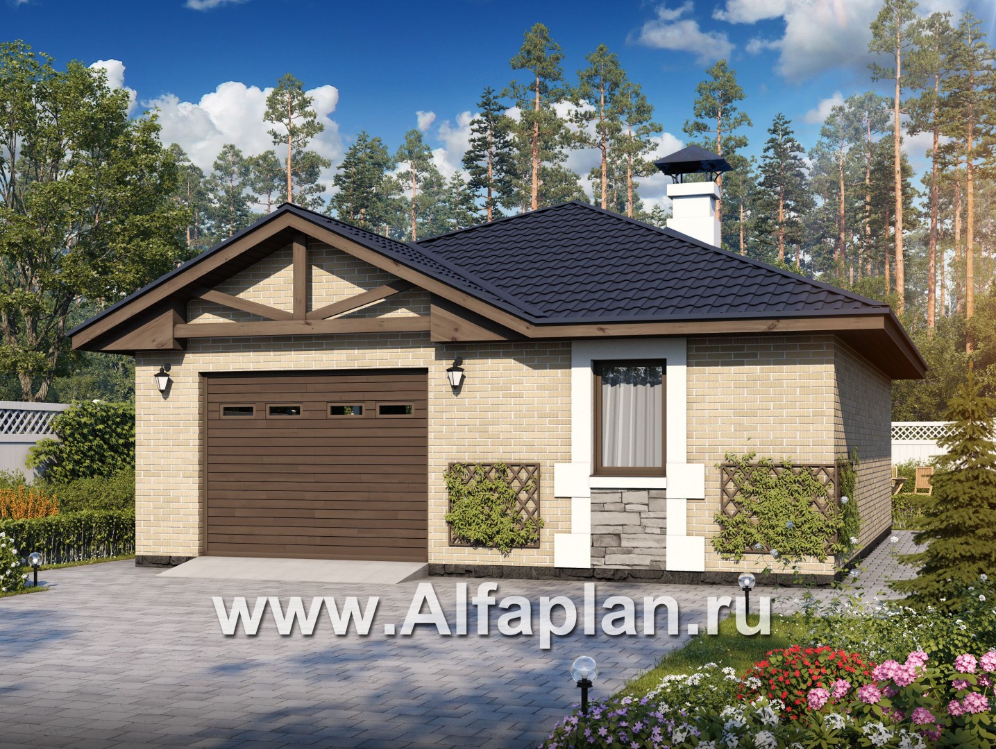 Проекты домов Альфаплан - Удобный хоз. блок с гаражом и баней - основное изображение