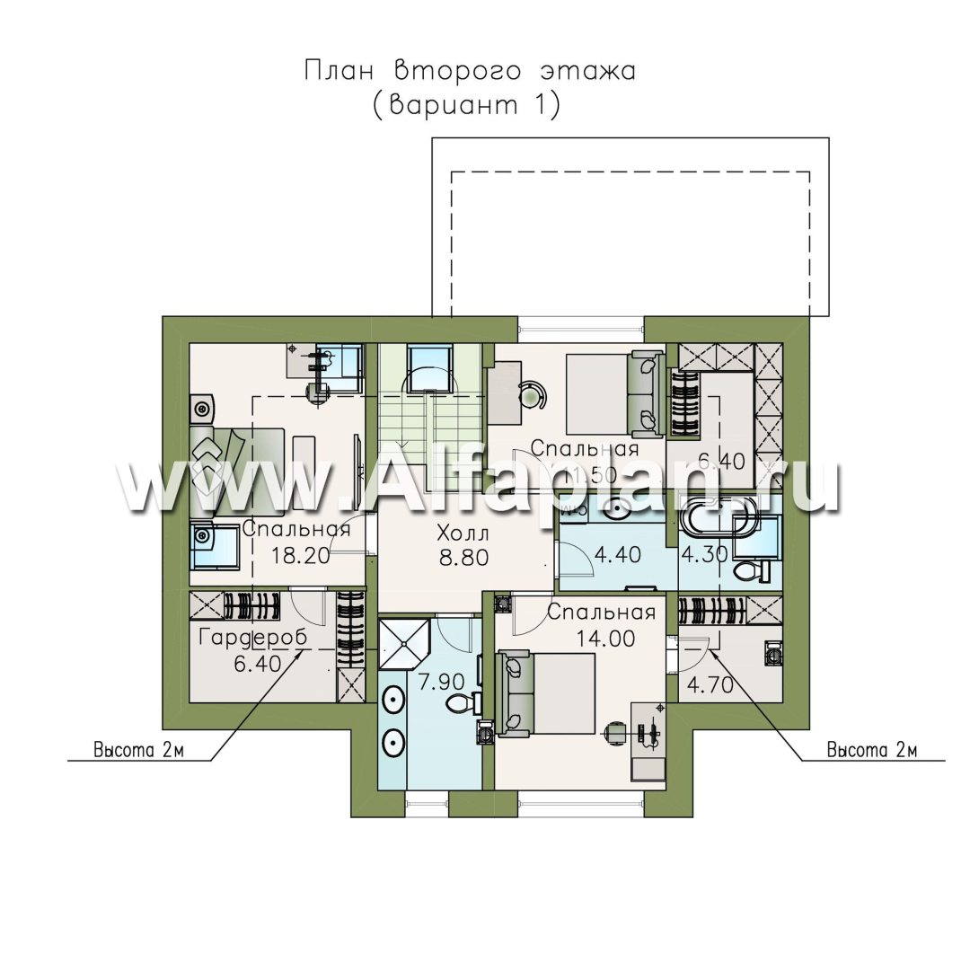 Проекты домов Альфаплан - «Кассиопея» - мансардный коттедж с 5-ю спальнями, или 4-е спальни + сауна - изображение плана проекта №3