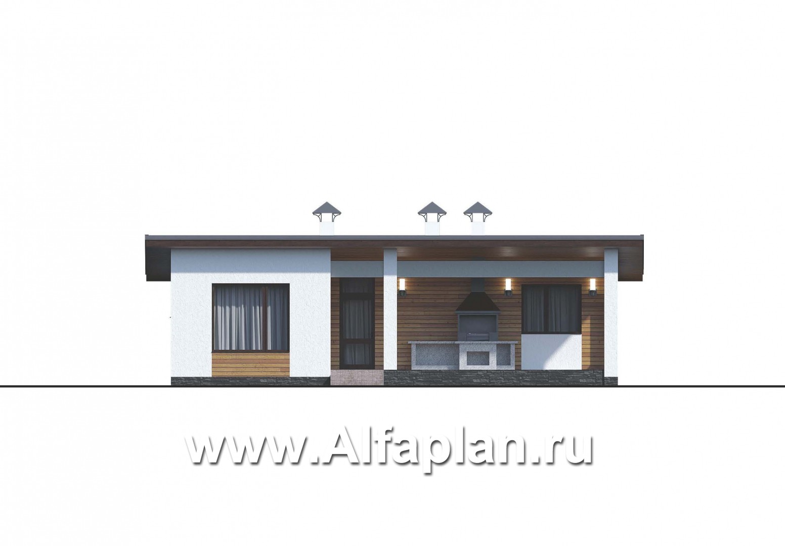 Проекты домов Альфаплан - «Зита» -  проект одноэтажного дома, с террасой, в скандинавском стиле - изображение фасада №4