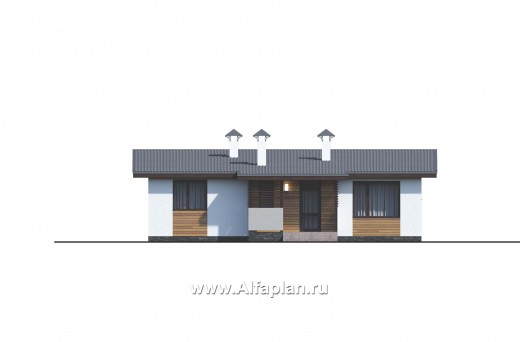 Проекты домов Альфаплан - «Зита» -  проект одноэтажного дома, с террасой, в скандинавском стиле - превью фасада №1