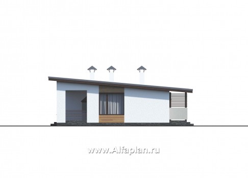 Проекты домов Альфаплан - «Зита» -  проект одноэтажного дома, с террасой, в скандинавском стиле - превью фасада №3