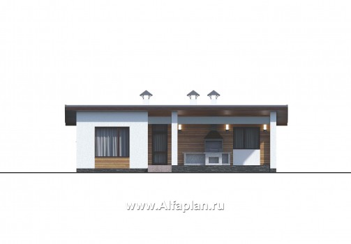 Проекты домов Альфаплан - «Зита» -  проект одноэтажного дома, с террасой, в скандинавском стиле - превью фасада №4