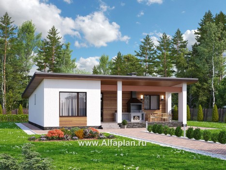 Проекты домов Альфаплан - «Зита» -  проект одноэтажного дома, с террасой, в скандинавском стиле - превью дополнительного изображения №1