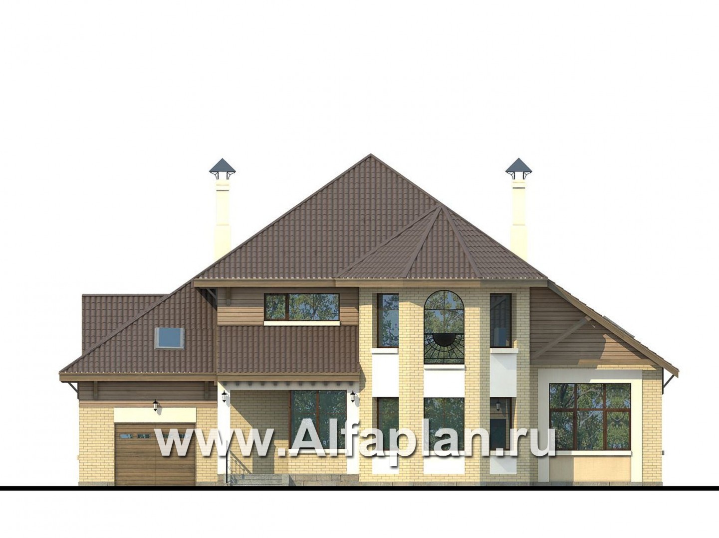 Проекты домов Альфаплан - «Последний герой» - особняк с двусветной гостиной - изображение фасада №1