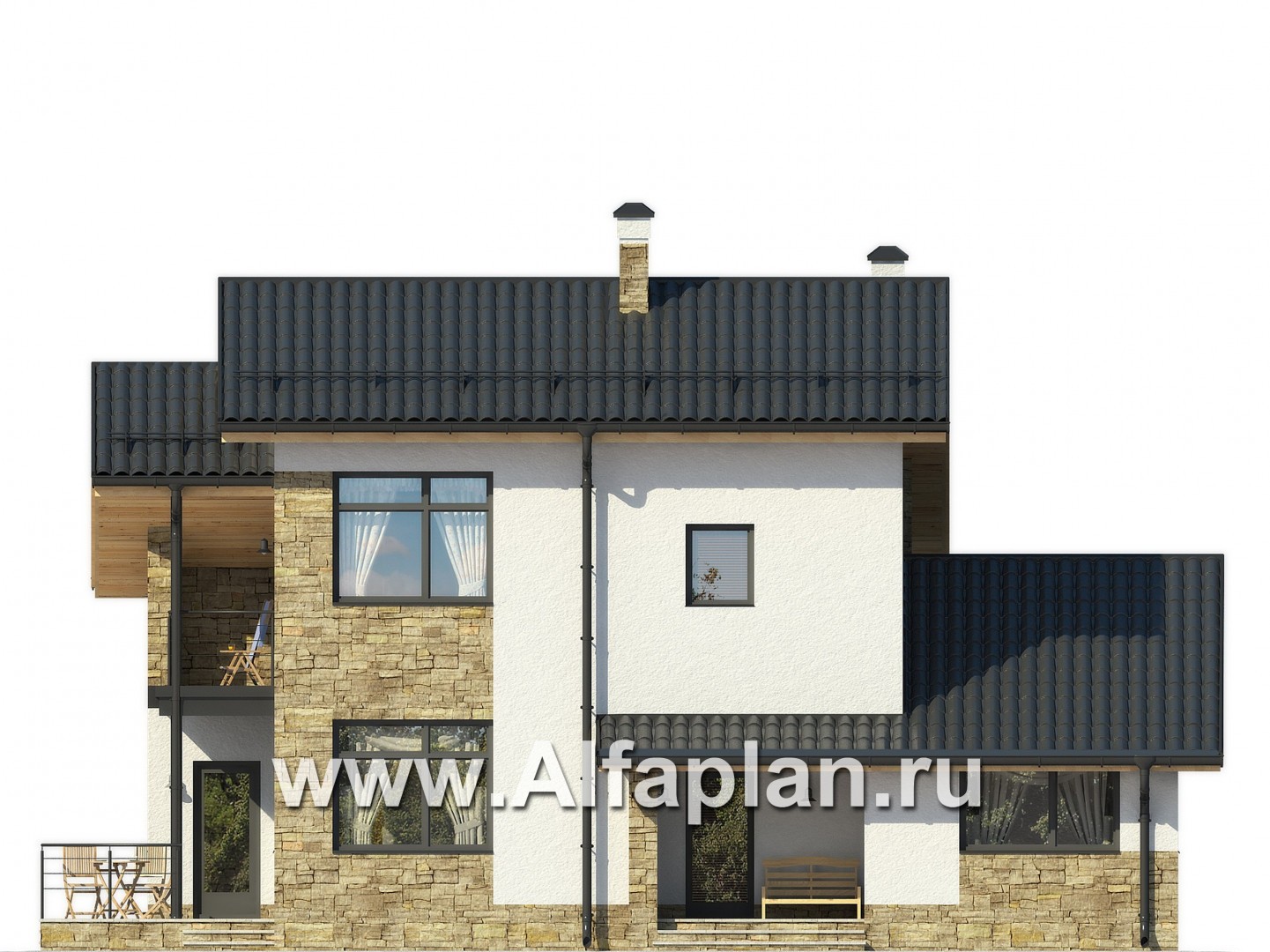 Проекты домов Альфаплан - Современный и рациональный двуxэтажный коттедж - изображение фасада №1