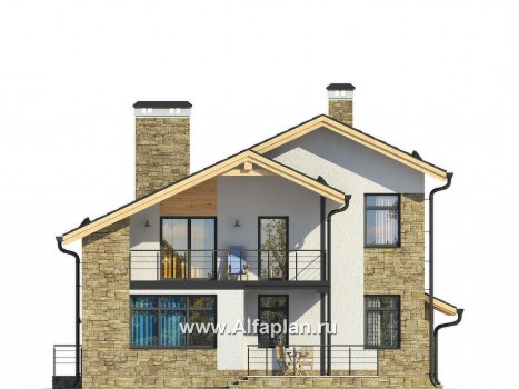 Проекты домов Альфаплан - Современный и рациональный двуxэтажный коттедж - превью фасада №3