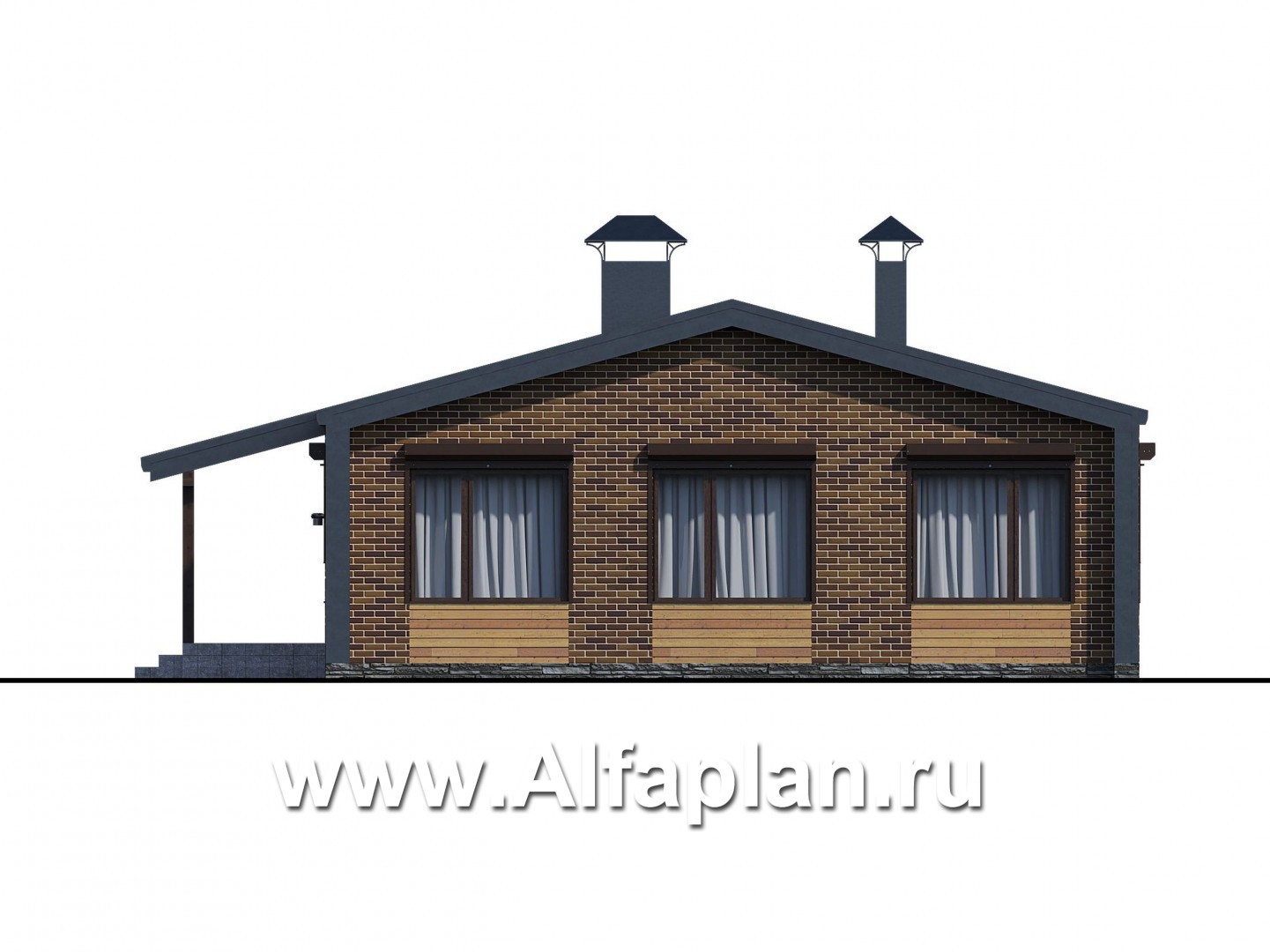 «Йота» -  проект одноэтажного домав стиле барн, с террасой сбоку, 3 спальни - фасад дома