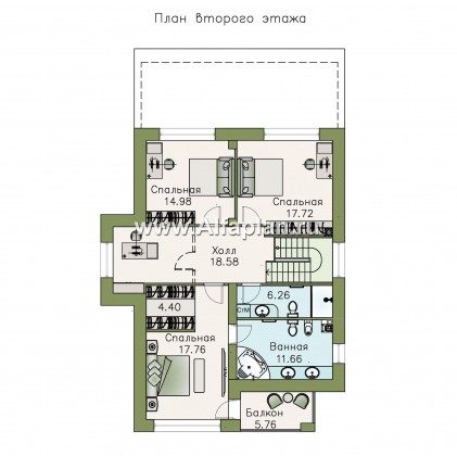 «Вишера» - проект двухэтажного дома, кабинет на 1 этаже, мастер спальня, оптимальная планировка - превью план дома