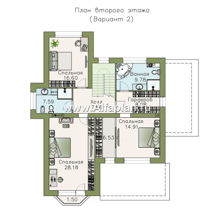 Проекты домов Альфаплан - «Галатея» - двухэтажный коттедж в традиционном стиле - превью плана проекта №3