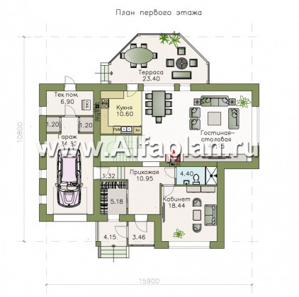 «Фабула» - проект двухэтажного дома с бильярдной в мансарде, с террасой и гаражом - превью план дома