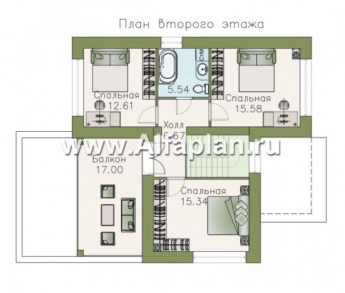 Проекты домов Альфаплан - Двухэтажный коттедж с односкатной кровлей - превью плана проекта №2